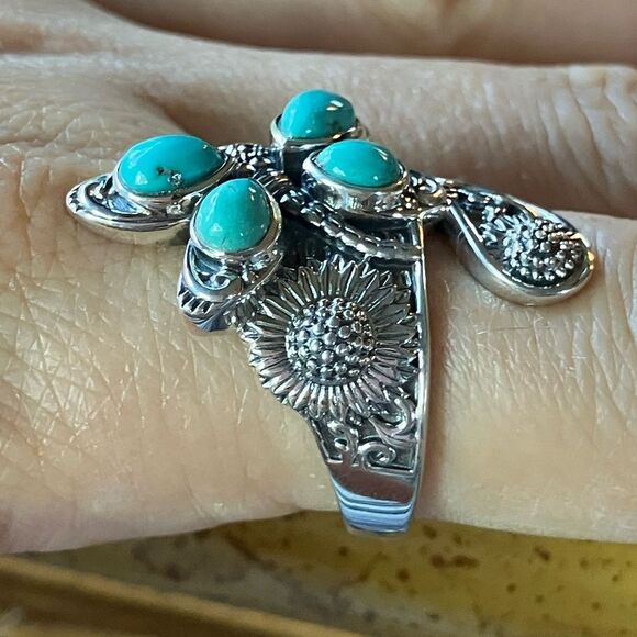 Sierra Nevada Turquoise Sterling Silver Butterfly Sunflower Ring Size 9 - Picture 3 of 9